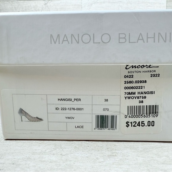Manolo Blahnik Hangisi Size 38 Lace 70MM Pumps Heels Lilac Periwinkle $1245 New - Picture 14 of 15